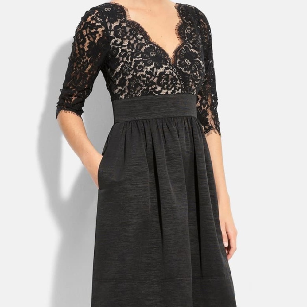 Eliza J black & nude lace & faille dress New!